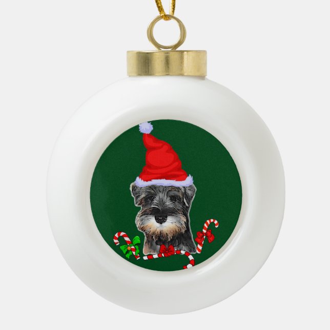 Niedlich Miniatur Schnauzer Weihnachten Keramik Kugel-Ornament (Vorderseite)