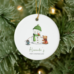 Niedlich Minimal Baby First Christmas Snowman Keramik Ornament