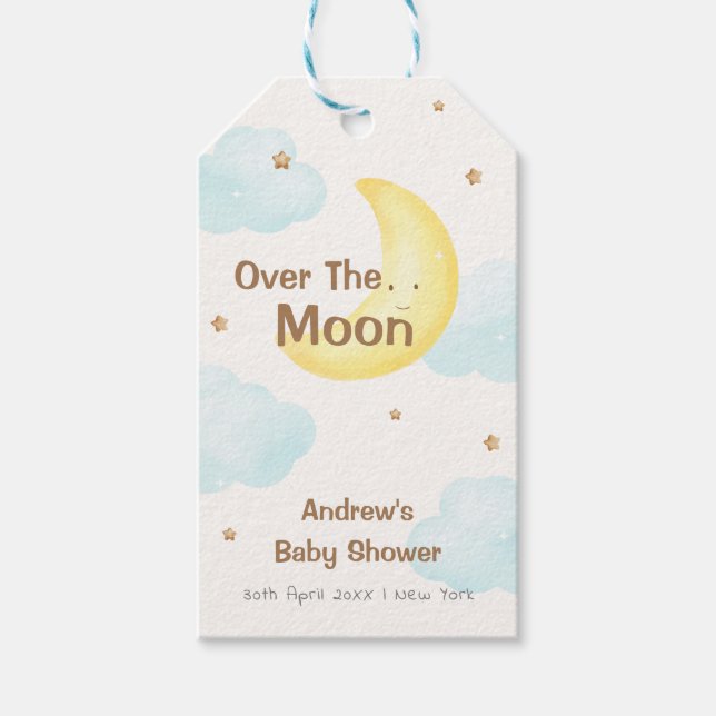 Niedlich Minimalistisch über der Mond-Babydusche Geschenkanhänger (Vorderseite)