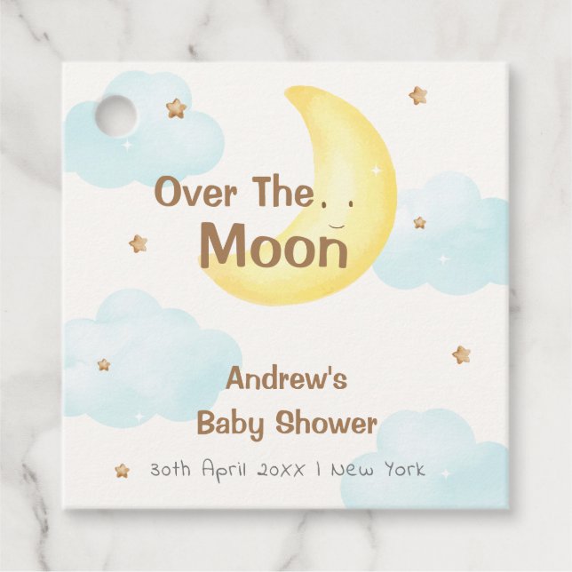 Niedlich Minimalistisch über der Mond-Babydusche Geschenkanhänger (Vorderseite)