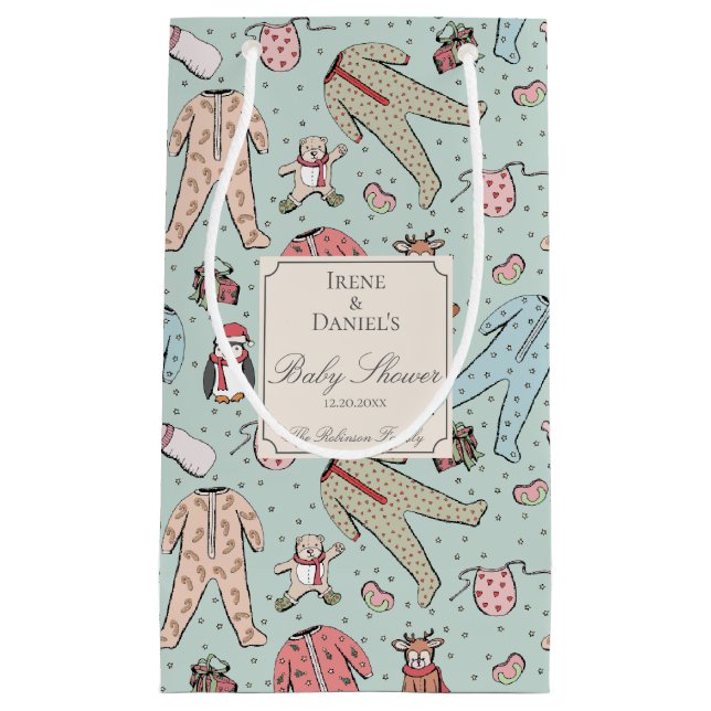 Niedlich Mint Green Christmas Baby Dusche Kleine Geschenktüte (Vorderseite)