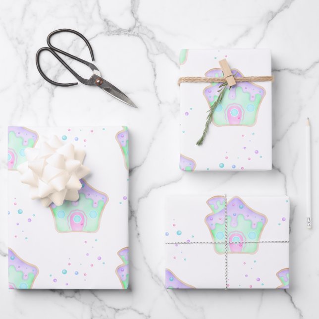 Niedlich Mint Kinder Weihnachten Lebkuchen Holiday Geschenkpapier Set (Vorderseite)