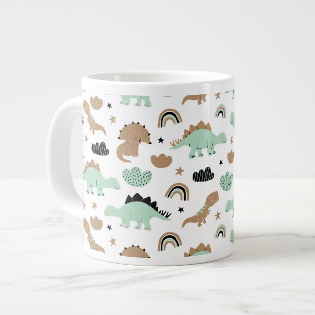 Niedlich Minze Green Dinosaur Muster Jumbo-Tasse (Vorderseite Links)
