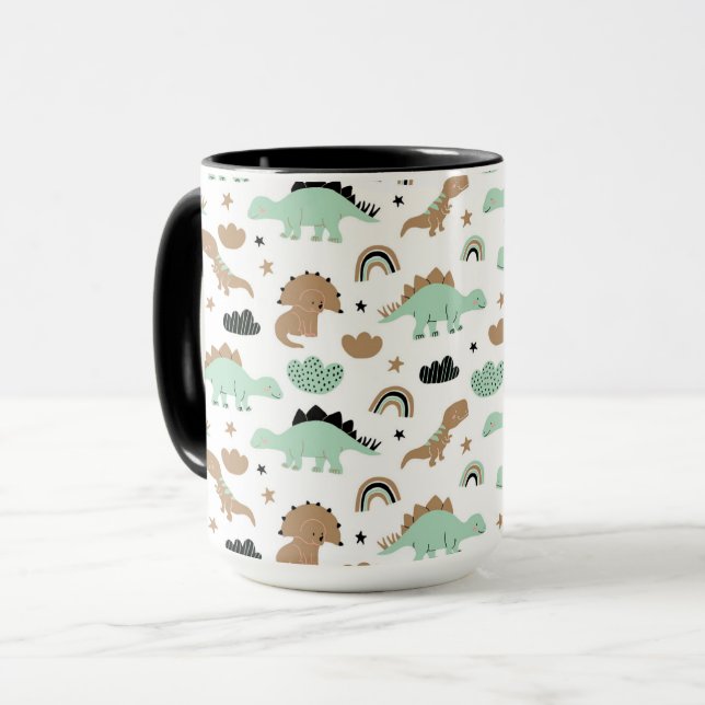 Niedlich Minze Green Dinosaur Muster Tasse (Vorderseite Links)