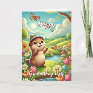 Niedlich mit Hat Happy Groundhog Day & History Car Karte