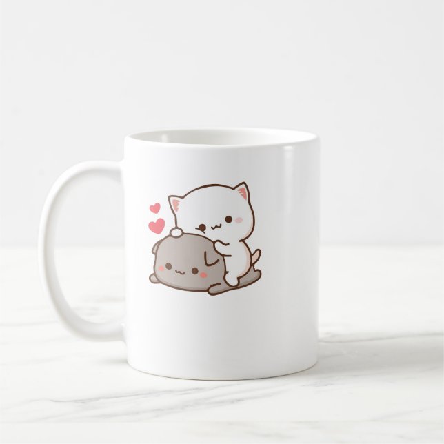 Niedlich Mochi Peach Cat Kaffeetasse (Links)