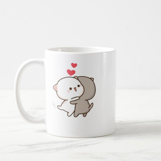Niedlich Mochi Peach Cat Kaffeetasse (Links)