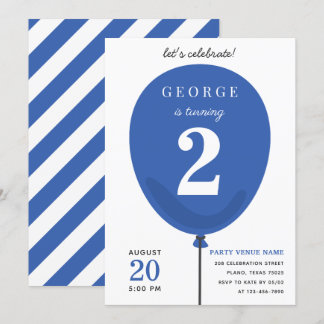 Niedlich Modern Blue Balloon Geburtstag - 2. Gebur Einladung