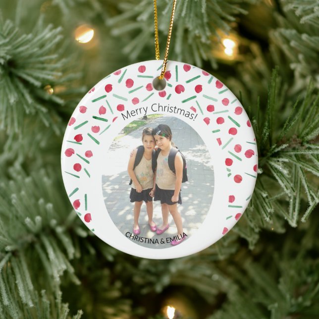 Niedlich Modern Boho Candy Cane Ein Foto Keramik Ornament (Baum)
