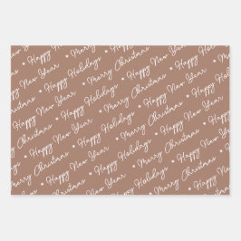 Niedlich Modern Brown Snowman Weihnachtsbaumen Geschenkpapier Set