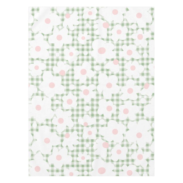 Niedlich Modern Daisy Pattern auf Sage Gingham Kar Tischdecke (Vorderseite)