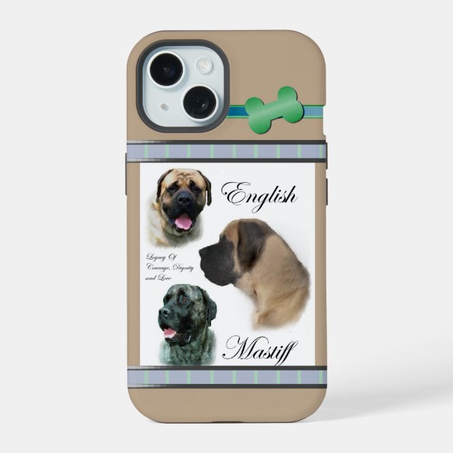 Niedlich Modern English Mastiff Dog Art iPhone 15 Hülle (Rückseite)