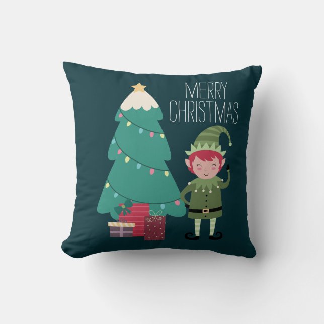 Niedlich Modern Funny Modern Christmas Elf Tree Gi Kissen (Vorderseite)