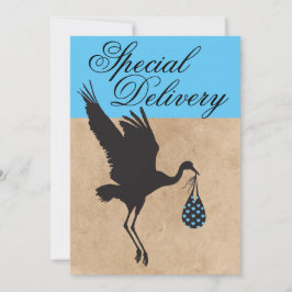 Niedlich Modern Funny Stork Baby Shower Einladung