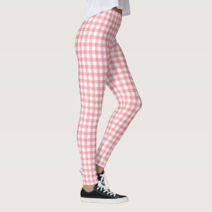 Niedlich Modern Girly White Pink Gingham Kariert Leggings