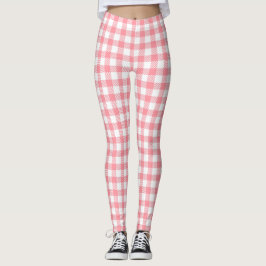 Niedlich Modern Girly White Pink Gingham Kariert Leggings