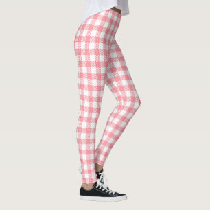 Niedlich Modern Girly White Pink Gingham Kariert Leggings
