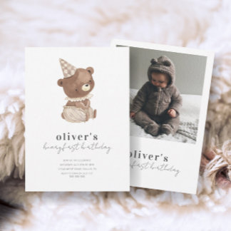 Niedlich Modern Little Bären Foto 1. Geburtstag Einladung