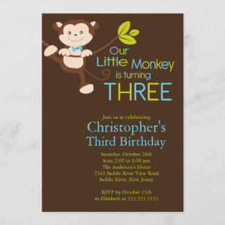 Niedlich Modern Monkey 3. Geburtstag Party Einladu Einladung