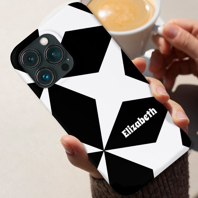 Niedlich Modern Muster Monogram Name Schwarz-weiß Case-Mate iPhone Hülle (Von Creator hochgeladen)