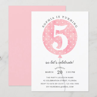 Niedlich Modern Pink Ballon Elegante Girl Birthday Einladung