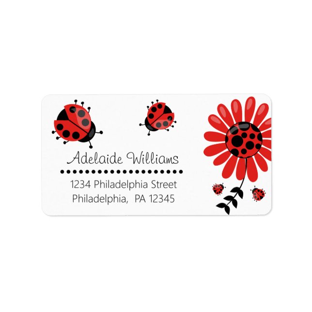 Niedlich Modern Red Ladybug Personalisiert Adressaufkleber (Vorne)