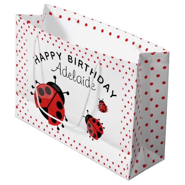 Niedlich Modern Red Ladybug Personalisiert Große Geschenktüte (Vorderseite Schrägansicht)