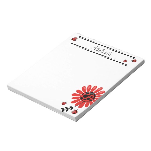 Niedlich Modern Red Ladybug Personalisiert Notizblock (Rotiert)