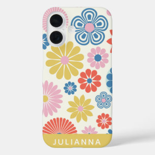 Niedlich Modern Scandi Boho Folk Blume Personalisi iPhone 16 Hülle