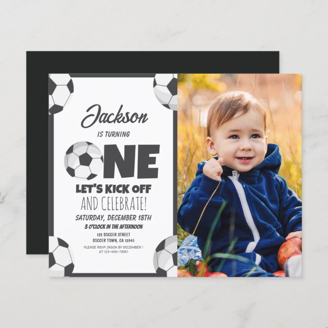 Niedlich Modern Soccer Budget Foto 1. Geburtstag (Vorne/Hinten)