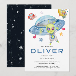Niedlich Modern Space Alien UFO Geburtstagsparty Einladung
