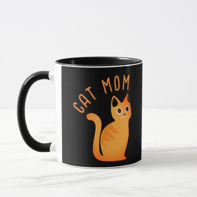 Niedlich Modern Tabby Cat Mama Schwarz Orange Cart Tasse (Links)