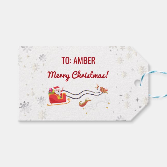 Niedlich Modern Unicorn Santa Personalisiert Name  Geschenkanhänger (Vorderseite (Horizontal))