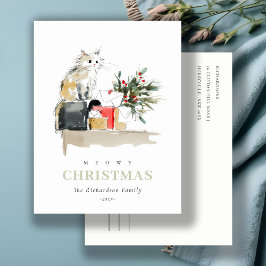 Niedlich Modern Watercolor Meowa Weihnachtsgeschen Feiertagspostkarte