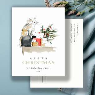 Niedlich Modern Watercolor Meowa Weihnachtsgeschen Feiertagspostkarte