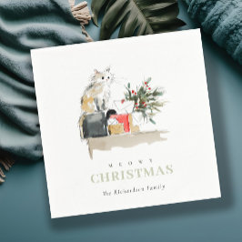Niedlich Modern Watercolor Meowa Weihnachtsgeschen Serviette