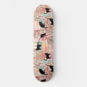 Niedlich Modern Watercolor Paris Café Cat Pattern Skateboard