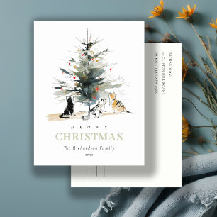 Niedlich Moderne Aquarellfarbe Weihnachtsbaumkatze Feiertagspostkarte