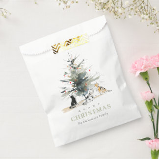 Niedlich Moderne Aquarellfarbe Weihnachtsbaumkatze Geschenktütchen