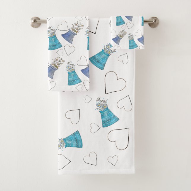 Niedlich Moderne blaue Flora Badhandtuch Set (Insitu)