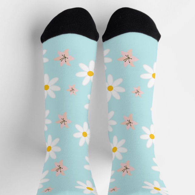 Niedlich Moderne Daisy Lilie Blume Rustikal nahtlo Socken (Oben)