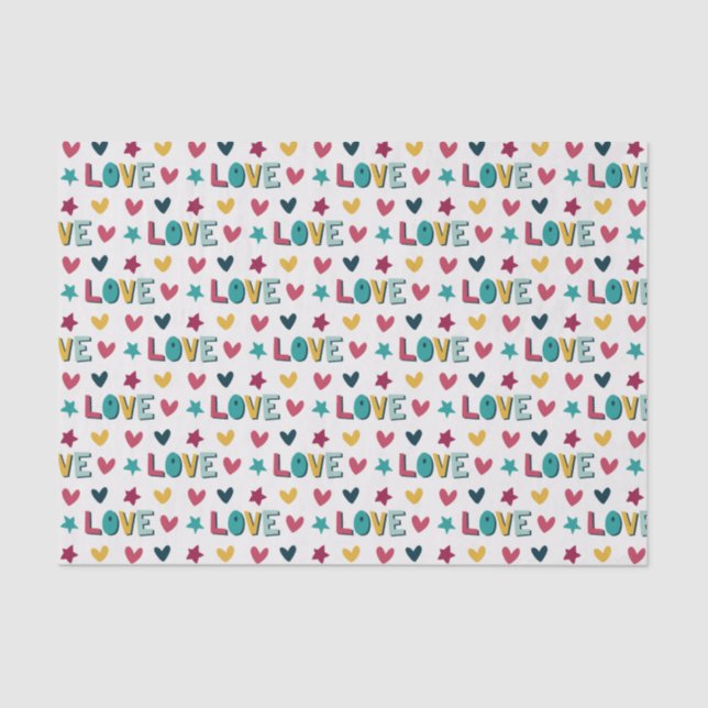 Niedlich Moderne farbenfrohe Liebe und Herzmuster Seidenpapier (Vorderseite)