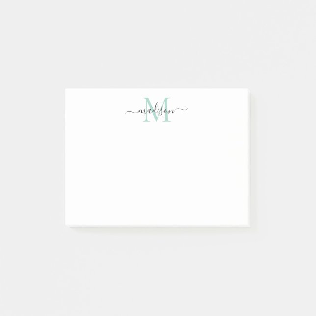 Niedlich-Moderne Girly Script Monogram Aquamarin G Post-it Klebezettel (Vorderseite)