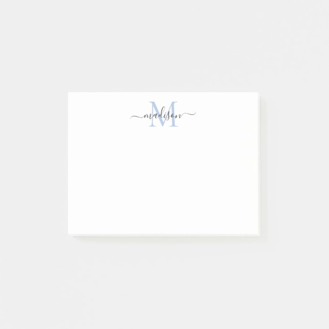 Niedlich-Moderne Girly Script Monogram Dusty Blue Post-it Klebezettel (Vorderseite)