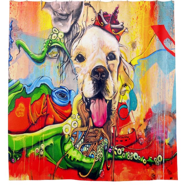 Niedlich Moderne Goldene Retriever Street Art Duschvorhang (Vorderseite)