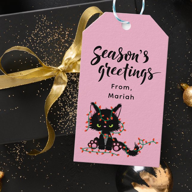 Niedlich Moderne rosa und schwarze Weihnachtskiste Geschenkanhänger (Von Creator hochgeladen)
