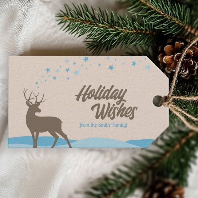 Niedlich Moderne Tierwinterszene Geschenkanhänger (Whimsy and cute deer animal gift card for the Holidays!)