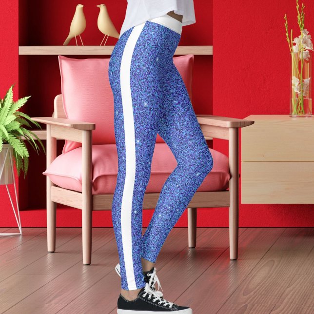 Niedlich Moderner blauer Glitzer Glitzern Weiße St Leggings (Von Creator hochgeladen)