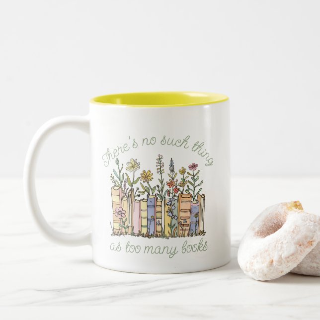 Niedlich Moderner Buchclub Lover Wildblumen Zweifarbige Tasse (Mit Donut)
