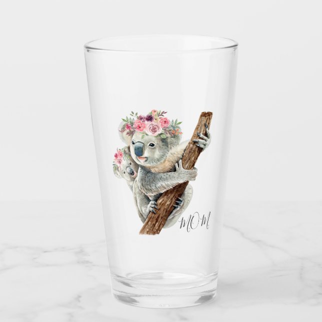 Niedlich Modernes Aquarell Floral Koala Personalis Glas (Vorderseite)